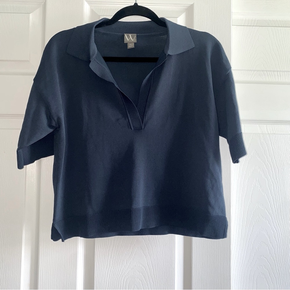 Worthington Dark Blue Collared Crop Top